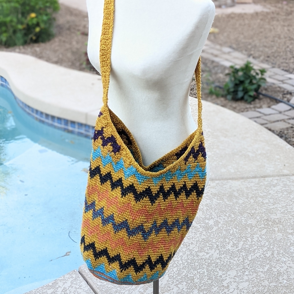 Handmade Chevron crossbody tote boho